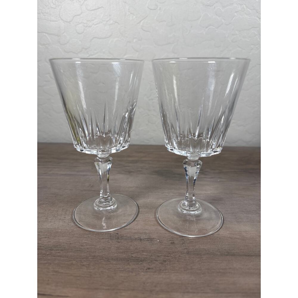 Set 2 Crystal Wine Glasses‎ Vertical Cut Versailles Pattern D'Arques/J G Durand